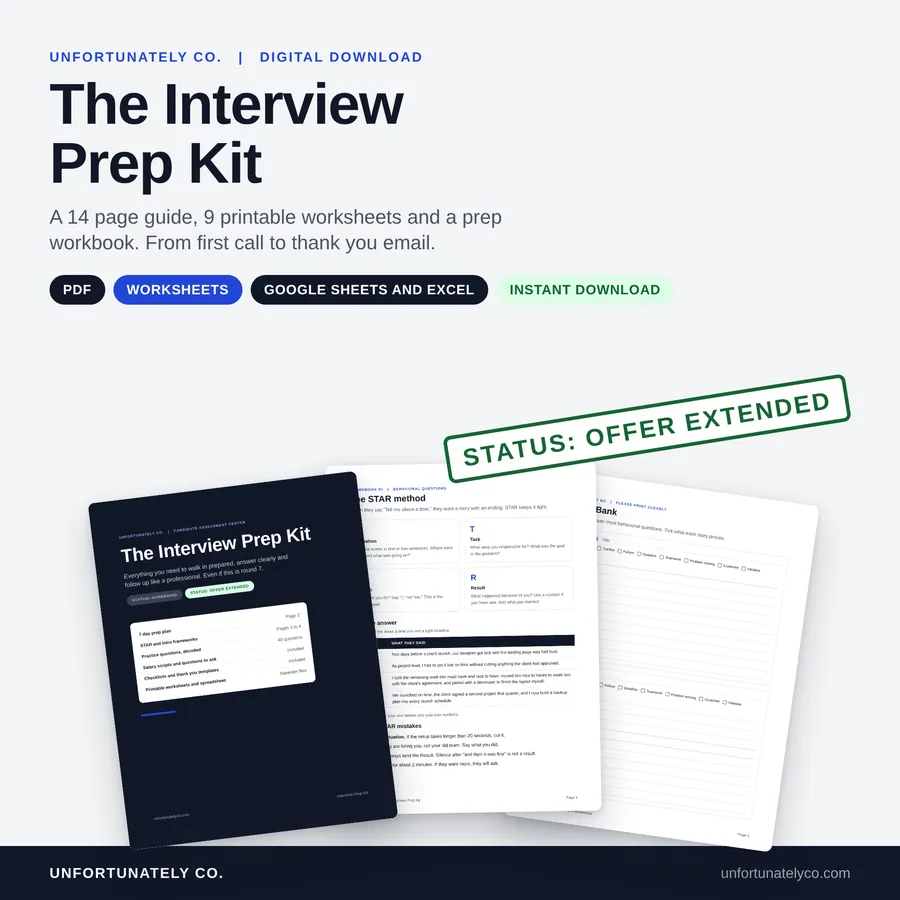 The Interview Prep Kit, PDF guide, worksheets and workbook